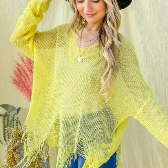 And The Why Distressed Mesh V Neck Spring Sweater Cover Up - Picture 7 of 9